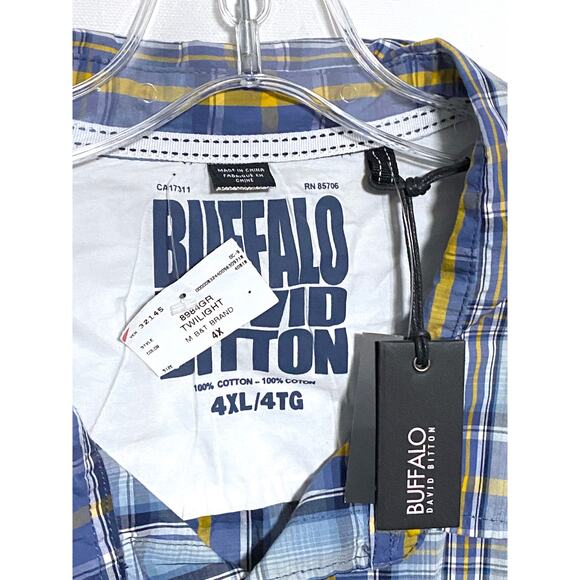 Buffalo David Bitton Twilight Blue Yellow Plaid Button Shirt Pockets Men 4XL NWT - Picture 4 of 12